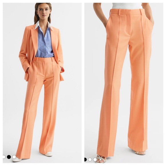 Reiss Pants - Reiss Emmy orange wide leg tailored wool blend trouser pants size 4 office